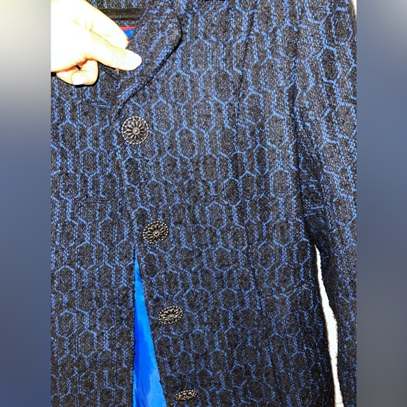 Black and Royal Blue Ruffle Pea Coat - Picture 3 of 7